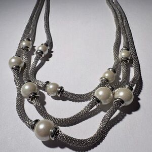 Elegant Silver and Pearl Fanciful Necklace